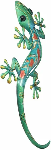 Miniatura 3 de Ebros Gift Gecko de lagarto de metal turquesa grande con cuerpo de vidrio azul, decoración de pared de 18.5 pulgadas de largo, diseño de metal
