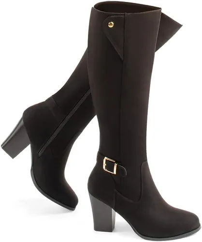 Miniatura 2 de DCMBLY Botas altas hasta la rodilla para mujer, tacón grueso, puntera completa, con cremallera lateral completa