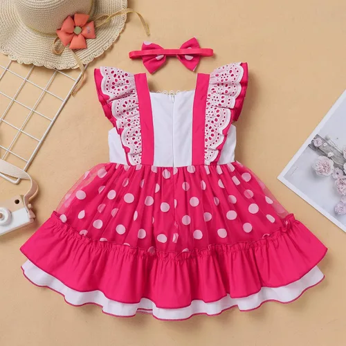 Miniatura 5 de Vestido de princesa a cuadros para bebé, sin mangas, vintage, de encaje, a cuadros, vestido de princesa acampanado con diadema