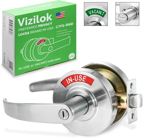 Miniatura 10 de VIZILOK Cerradura de puerta comercial para privacidad del baño, seguridad, indicador de ocupación vacante estándar en cromo satinado, grado ANSi 2
