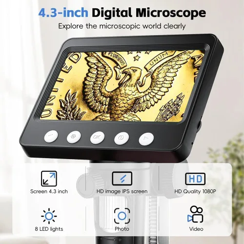 Miniatura 2 de Microscopio digital de 4.3 pulgadas para adultos, microscopio de moneda SKYEAR 1000X con 8 luces de relleno LED ajustables, microscopio USB