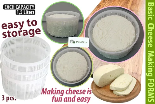 Miniatura 7 de PetriStor Molde de queso suave para queso, 3 piezas, 1.25 cuartos de galón, molde de queso mediano, suministros caseros para hacer queso, molde