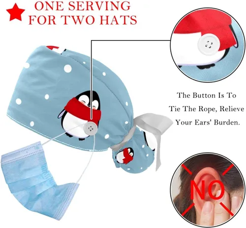Miniatura 3 de Gorras de trabajo con botones de muñeco de nieve de Navidad, gorro largo para cola de caballo para mujer