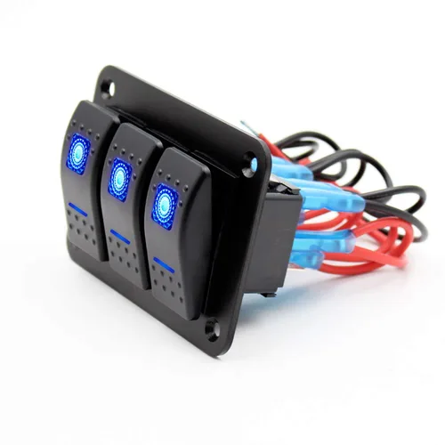 Miniatura 8 de FXC Panel de Interruptor Basculante de Aluminio 3 Bandas Interruptores de Palanca 5 Pines ENCENDIDO/APAGADO 2 LED Retroiluminado para Barco Coche 3