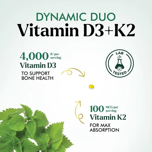 Miniatura 6 de Vitamina D3 K2 - Vitamina D3 4000 UI por cápsula blanda - Suplemento de vitamina D3 de alta potencia - Complejo 2 en 1 Vitamina D y vitamina K2