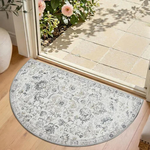 Miniatura 53 de jinchan Kalen - Alfombra de área lavable con diseño floral vintage, alfombra de entrada de medio círculo de 2 x 3, tapete de media luna de pelo