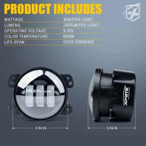 Miniatura 7 de Xprite Luz antiniebla LED ámbar de 4 pulgadas compatible con Jeep Wrangler JK Unlimited JKu 2007-2018, faros antiniebla para conducción todoterreno