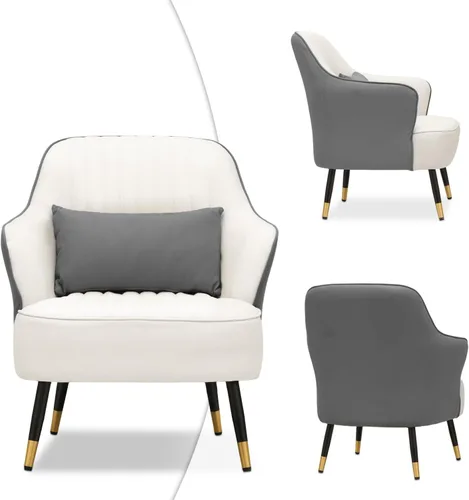 Miniatura 11 de Magshion Silla decorativa moderna con almohada lumbar, sillón tapizado de cuero, sillón individual ergonómico para sala de estar, dormitorio