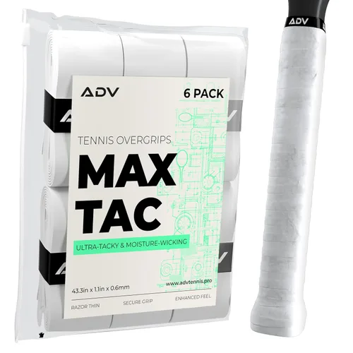 ADV MaxTac Tacky Tennis Overgrip - Paquete de 6 Empuñaduras de Tenis Antideslizantes Extremadamente Pegajosas Overgrip - Cinta de Agarre para