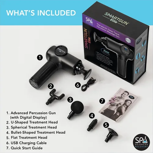 Miniatura 4 de SPA SCIENCES - SmartGun Elite - Masajeador terapéutico de percusión de tejido profundo - para dolor muscular - con cabezales intercambiables, 10