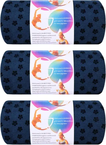 Miniatura 12 de Paquete de 3 toallas de yoga calientes con puntos de flor de ciruelo, toalla antideslizante gris oscuro, toalla de microfibra de gamuza suave súper