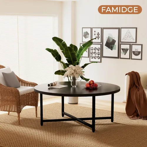 Miniatura 5 de FAMIDGE - Mesa auxiliar, mesa de centro redonda negra de 31.5 pulgadas para sala de estar, mesas centrales para uso familiar y de oficina, mesas