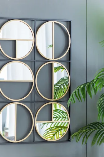 Miniatura 5 de Espejo de pared negro con cuentas de metal ecléctico de 35.6 pulgadas con diseño contemporáneo para dormitorio, sala de reuniones y entrada