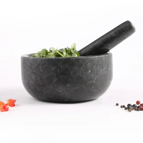 Miniatura 20 de Koville Juego de mortero y mortero de granito, 6.3 pulgadas - 2 tazas de molinillo de piedra sin pulir para guacamole, salsa, trituradora