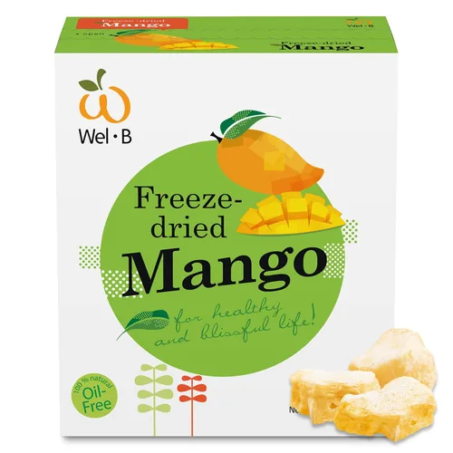 Wel-B Bocadillo de frutas liofilizadas, mango fresco liofilizado a una textura crujiente mientras conserva el sabor natural y la nutrición, grandes