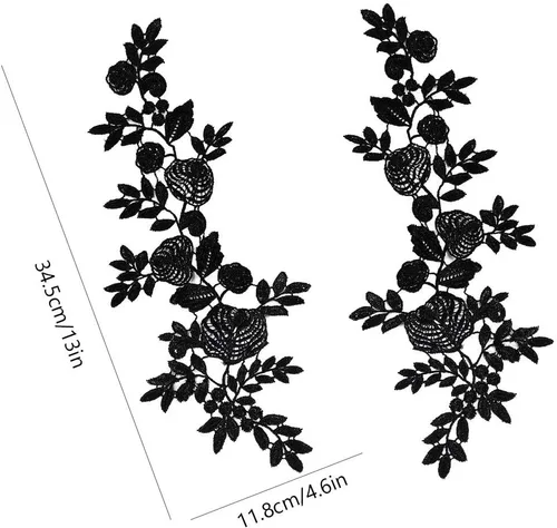 Miniatura 2 de GORGECRAFT 2 pares de parches de flores negras para ropa, apliques bordados, ramo de rosas bohemias, parches para coser, vestidos de novia, cuello