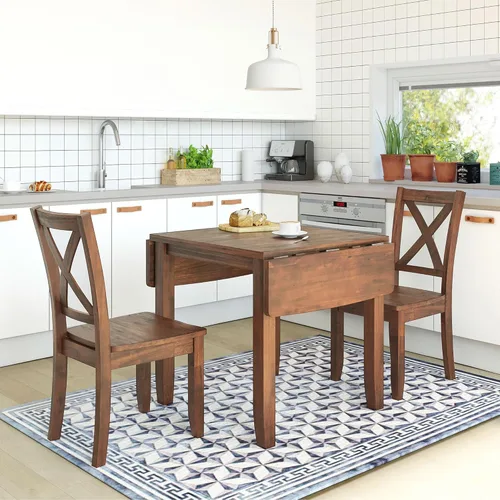 Miniatura 43 de JIVOIT Juego de mesa de comedor de 3 piezas con altura de mostrador, juego de comedor de madera maciza con 2 taburetes tapizados, mesa de comedor