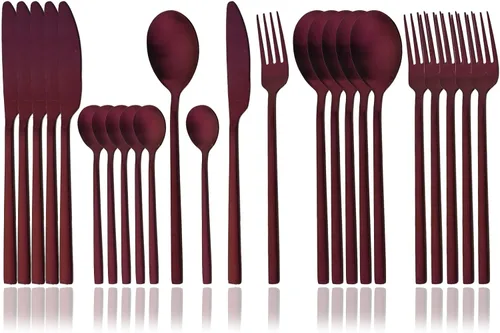 Miniatura 9 de JASHII Juego de cubiertos cepillados, juego de cubiertos de acero inoxidable de 24 piezas, servicio para 6, cuchillo mate, tenedor, cucharas