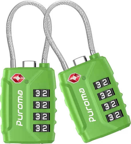 Puroma Paquete de 2 cerraduras de equipaje aprobadas por la TSA, cerradura de viaje con combinación de 4 dígitos con cuerpo de aleación de zinc para