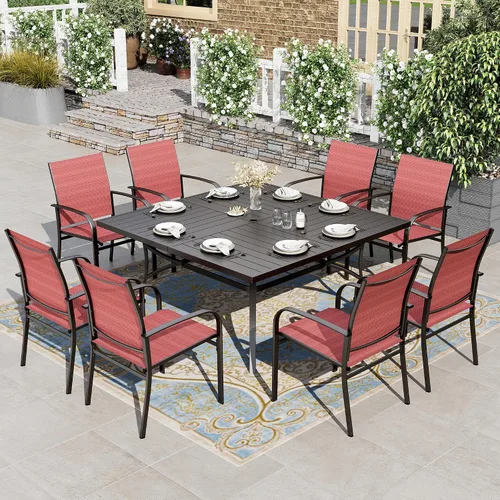 Miniatura 22 de HERA'S HOUSE Juego de comedor rojo para 4, juego de mesa y sillas de exterior de 5 piezas, 4 sillas de comedor de textileno, mesa de comedor Sillas