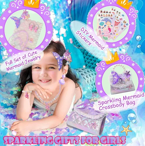 Miniatura 2 de LSSAGOON Bolso para niñas pequeñas, bolso con juego de joyas para niños, mini bolso cruzado de perla, regalos para cumpleaños y Navidad, Púrpura