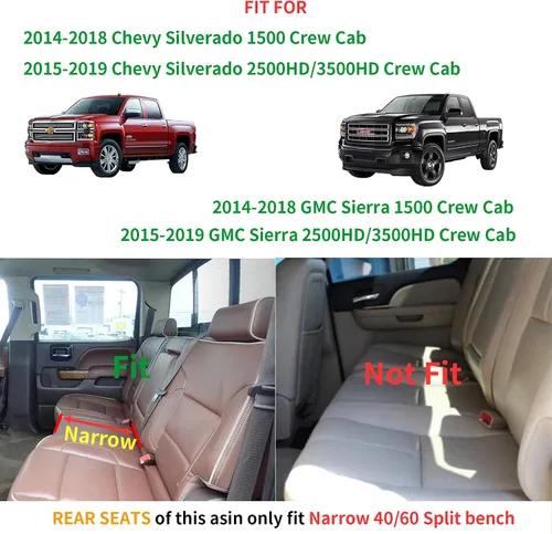 Miniatura 6 de LUCKYMAN CLUB D04-S2 Fundas para Asientos Silverado, Compatibles con 2014-2018 Chevy Silverado GMC Sierra 1500 y 2015-2019 2500HD 3500HD Crew Cab