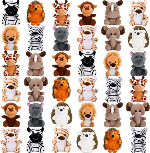 Miniatura 8 de 12 piezas de animales de peluche pequeños a granel, mini juguetes de peluche de 5 pulgadas para niños, llavero de peluche, premios de carnaval