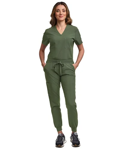 Miniatura 31 de Green Town Conjunto de ropa quirúrgica para mujer, pantalón deportivo y parte superior con cuello en V, 5 bolsillos, cintura de yoga, uniforme