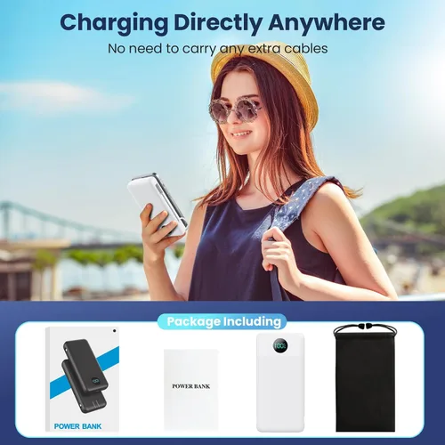 Miniatura 6 de Cargador Portátil 33800mAh Banco de Energía USB C con Cables Integrados y Enchufe de Pared CA, Carga Rápida 25W + QC 4.0 Cargador de Teléfono, Blanco