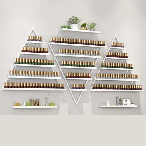 Miniatura 17 de Estante organizador de perfume montado en la pared, estante triangular de metal para esmalte de uñas, estante de exhibición de aceites esenciales