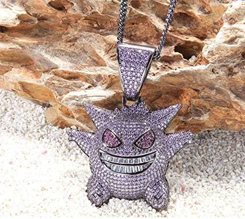 Miniatura 4 de Starryinter Collar con dije de gengar azul o morado con burbujas de Hip Hop Metal Diamantes de imitación