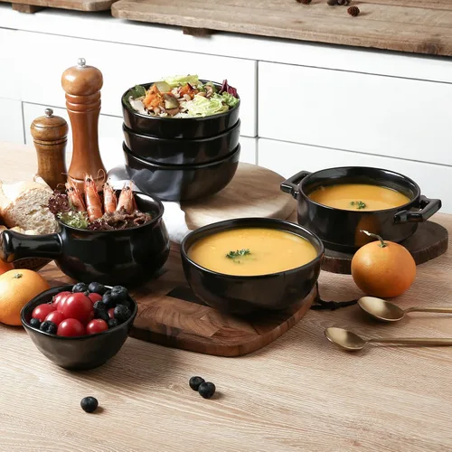 Miniatura 6 de vicrays Juego de cuencos de cerámica para cereales, juego de cuencos de ensalada de sopa de porcelana de 26 onzas, juego de cuencos de arroz
