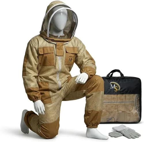 MS Traje de abeja profesional de 3 capas Apiarist ventilado apicultor traje protector con un par de guantes apicultura traje apícola traje a prueba