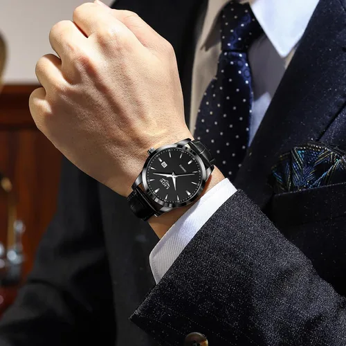 Miniatura 2 de LIGE Relojes para hombre impermeable analógico vestido vintage cronógrafo analógico casual cuero acero inoxidable movimiento de cuarzo único retro