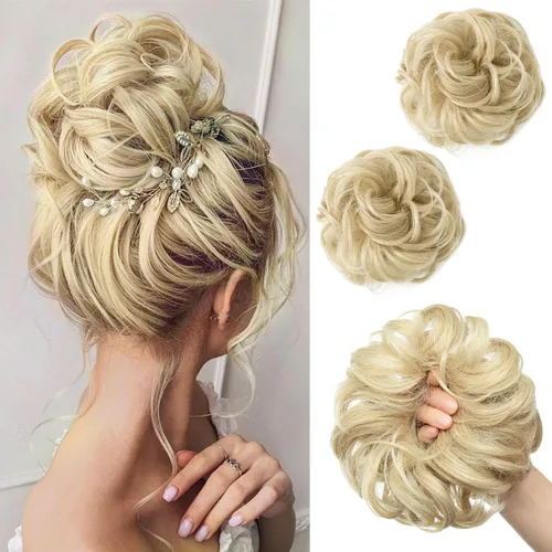 Miniatura 9 de SARLA 2 piezas de cabello desordenado color burdeos, onduladas, rizadas, sintéticas, coleteros falsos, extensiones de cola de caballo para mujeres