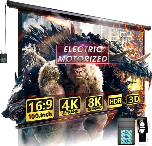 Pantalla de proyector motorizada de 100 pulgadas, pantalla de películas para interiores y exteriores, pantalla de proyector eléctrica 16:9 de 100