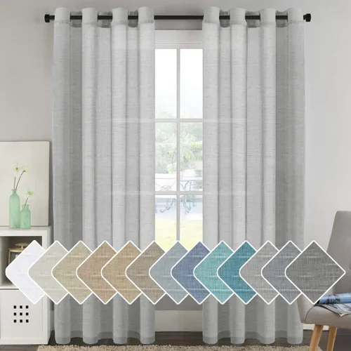 Miniatura 21 de H.VERSAILTEX Cortinas de 96 pulgadas de largo, cortinas de lino/cortinas transparentes de mezcla de lino natural/paneles/cortinas para sala