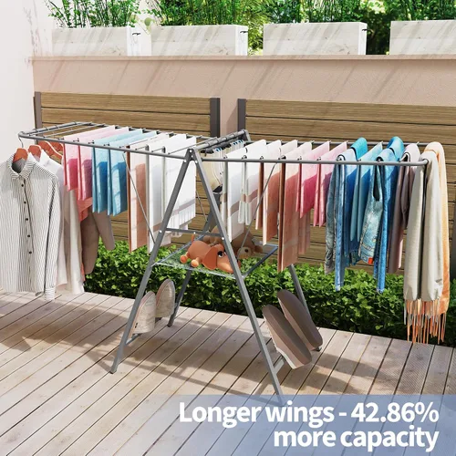 Miniatura 3 de APEXCHASER Tendedero plegable para ropa de secado de ropa, estante de secado de ropa de metal plegable para toallas de suéter en interiores y Gris
