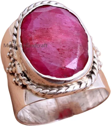 Anillo de plata de ley 925 con piedras preciosas ovaladas auténticas, hecho a mano, hermoso regalo de Navidad para ella