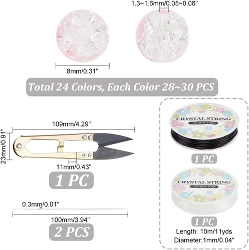 Miniatura 4 de PH PandaHall 670 cuentas de vidrio de 0.315 pulgadas para la fabricación de joyas, cuentas redondas de cristal de 24 estilos, cuentas de mármol Tono