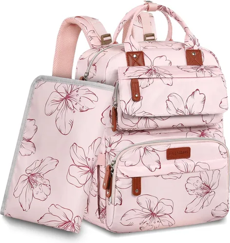 Mochila para pañales, mochila grande para pañales con cambiador portátil, bolsas de pañales para niñas, mochila de viaje floral multifunción para