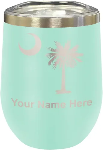 Miniatura 28 de LaserGram Vaso de vino de acero inoxidable de doble pared, bandera de Carolina del Sur, grabado personalizado incluido (rosa)