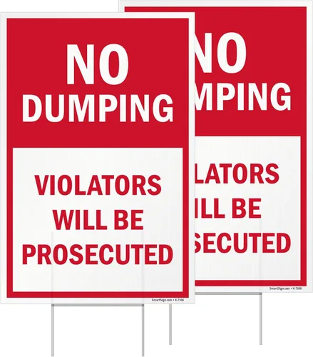 Miniatura 14 de SmartSign Letrero de metal con texto en inglés "No Dumping Violators Will Be Prosecuted", 14 x 10 pulgadas, aluminio laminado a prueba de óxido