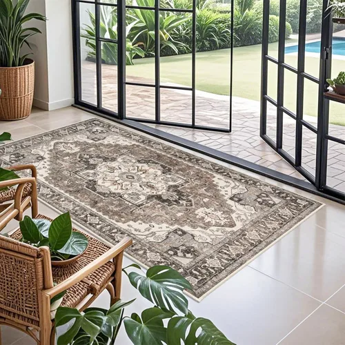Miniatura 37 de Alfombra lavable para entrada de 2x3 pies - Alfombra pequeña de entrada vintage desgastada oriental antideslizante que no suelta pelusa, suave