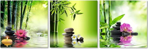 Miniatura 2 de TutuBeer 3 Paneles Arte Zen Decoración Spa Verde Bambú Decoración Rosa Aguas y Frangipani Imágenes Pintura Zen en Lienzo Impresiones Arte Bambú