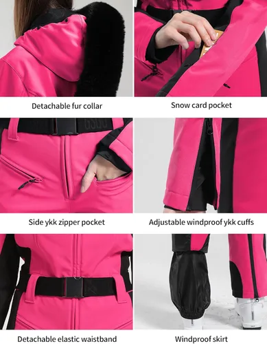Miniatura 20 de GSOU SNOW Traje de esquí para mujer, traje de nieve de una pieza, para snowboard, delgado, aislante, impermeable, resistente al viento