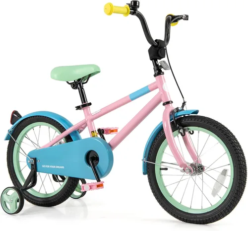Miniatura 24 de BABY JOY Bicicleta infantil de macarones coloridos, de 12, 14, 16 y 18 pulgadas, bicicleta deportiva para niños con ruedas de entrenamiento