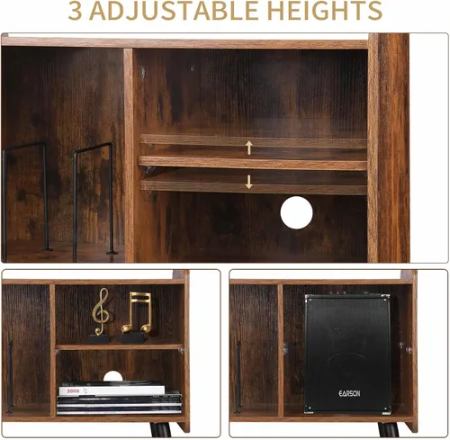 Miniatura 5 de Possile - Soporte para tocadiscos con almacenamiento para discos de vinilo, mesa para tocadiscos de mediados de siglo para sala de estar, dormitorio