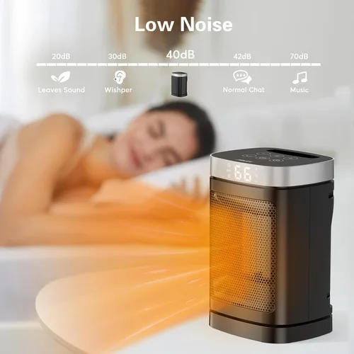 Miniatura 6 de Calentador de espacio portátil pequeño para uso en interiores, con función de rotación de 70°, calentador eléctrico JIBUFI PTC de 1500 W