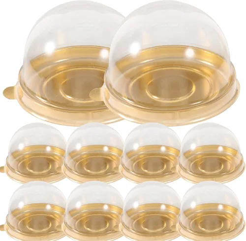 Cabilock 50 piezas de plástico transparente mini caja para cupcakes titulares con tapa de cúpula de yema de huevo, hojaldre Mooncake contenedor de